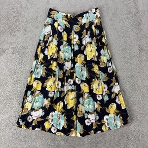 Vintage Floral A-Line Midi Skirt With Pockets
